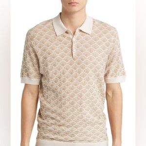 Beige Patterned interknit wax London polo
